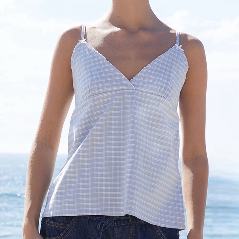 Blue & White Plaid Baby Doll Camisole